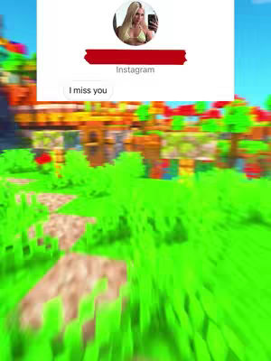 The cover image shows a screenshot of a text messaging conversation on a background of a Minecraft-style landscape. Above the text messages, a white rectangle contains a profile picture and the Instagram logo. The text bubble reads "I miss you".