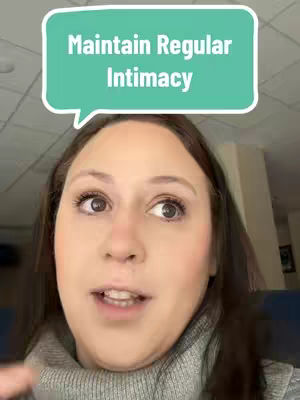A woman with brown hair and fair skin is centered in a selfie-style shot. A light green speech bubble is positioned above her head, containing white text. She's wearing a gray turtleneck sweater and looking slightly off-camera, her expression is open and engaging.