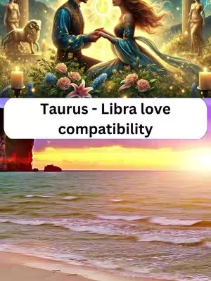 The image is split into two main sections, with an illustrated scene above a beach sunset landscape. The top half displays an ornate, fantastical illustration of a couple holding hands in a romantic setting. The background contains candles, a golden lion statue, and two statue figures. The lower half features a vibrant sunset over the beach with gentle waves rolling in.