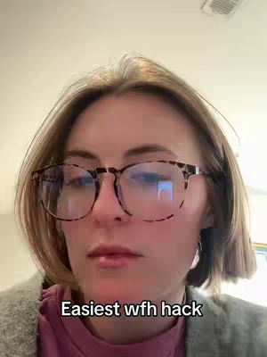 The cover image is a selfie of a woman wearing glasses with a light-colored background. The woman is the main focus and appears to be looking towards the camera. Text overlay 'Easiest wfh hack' is added at the bottom of the image.