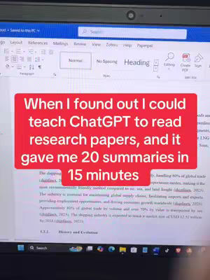 The cover image shows a laptop screen displaying a Word document and a red text box overlaid on the screen. The text box contains a message about teaching ChatGPT and an image of the research papers. The composition is a front view of the open laptop, with the focus on AI technology.
