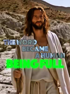 A man dressed in white clothing stands amid a rocky, desert-like landscape. Text overlays highlight key phrases related to the Christian faith.