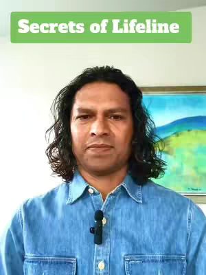 The cover image features a middle-aged man with medium-length black hair and a light complexion. He is wearing a denim shirt and looking directly at the camera with a neutral expression. Above him, a green rectangular banner reads "Secrets of Lifeline" in a white, bold font. The background includes a painting with blue, green, and white colors.