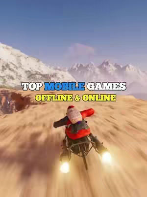 The cover image depicts a person riding a motorcycle with fire coming out of the back in a desert-like backdrop and text that says 'TOP MOBILE GAMES OFFLINE & ONLINE.'