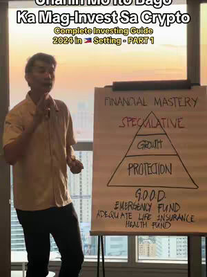 A man stands in front of a whiteboard with a financial diagram, a cityscape visible through the window. The man is gesturing with his hands as if giving a presentation.