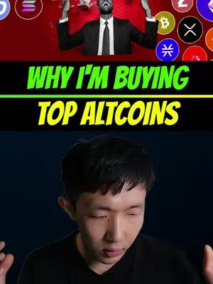 The cover image is composed of three main sections. At the top, a scene with a person against a red background with several cryptocurrency logos and dollar bills rising from both sides with money. In the middle a bright, yellow banner with bold green text is displayed. Finally, at the bottom is a person in a black shirt, in front of a medium blue background, looking down towards the center of the frame.