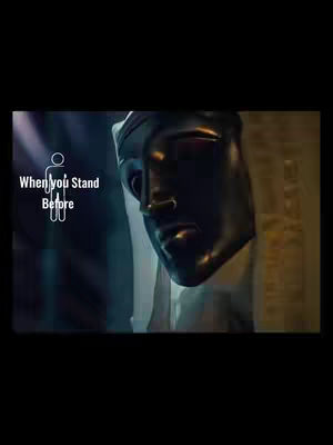 The image is a vertical shot with a dramatic, dark aesthetic. The primary focus is a sculpture or statue of a human head and shoulders placed at the right of the frame. The figure appears to be made of a dark material with a slightly reflective surface. A caption in white text and icon of a stick figure appears in the top-left.