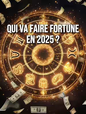 The image presents a dark backdrop, likely space or a night sky, with a large golden astrological wheel at its center. The wheel is intricately designed with various zodiac symbols elegantly displayed. Floating around the wheel and in the background are several U.S. dollar bills that appear to be falling. The central focus of the image is enhanced by a prominent text overlay written in white font.