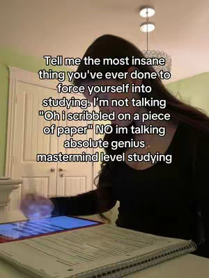 A person with long, dark hair is seated with a notebook and tablet, with a white door and lights in the background and a text overlay