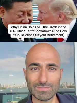The cover image is split into two sections. The top half features a split screen showing a side-profile view of Xi Jinping and Donald Trump looking at each other. Below, the bottom half is a selfie of a fair-skinned man with a shaved head looking towards the viewer, a waterfront scene is visible behind him.