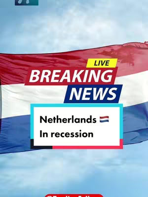 The cover image shows the flag of the Netherlands waving in the wind under a blue sky. Overlaid on the image are text elements. The top text says "BREAKING NEWS" in bold white letters with a yellow "LIVE" label above. A rectangular box in the center of the image holds the text "Netherlands" followed by the Netherlands flag and "In recession".