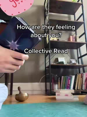 The cover image shows a person holding a deck of tarot cards with text overlays. The background includes a wooden shelf with books and knick-knacks. The main colors are muted, with natural lighting.