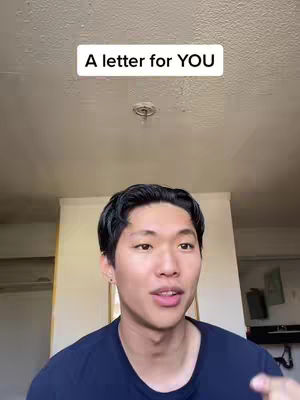 The cover image features a young man from the chest up, centered in the frame. He has dark hair and is looking directly at the camera, with a slight smile. Above him, a white rectangular banner reads 'A letter for YOU' in black text. The background includes a light-colored wall and ceiling with a central fixture.