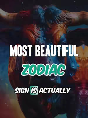 A close-up of a statue of a bull's head, intricately detailed with a combination of blue, orange, and brown colors. The text overlay is layered on top, highlighting the words 'MOST BEAUTIFUL ZODIAC.' The background gradient transitions from dark to lighter shades of blue and red, enhancing the image's mystical appearance.