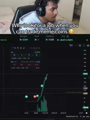 A man with headphones is glancing to the side while a screen displays a trading platform. White text overlays the image.