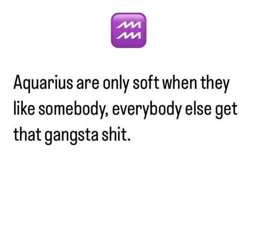 The image features an emoji of the Aquarius symbol in a purple square at the top, followed by a white background with black text in a simple sans-serif font. The text shares a statement about Aquarius individuals and their relationship patterns.