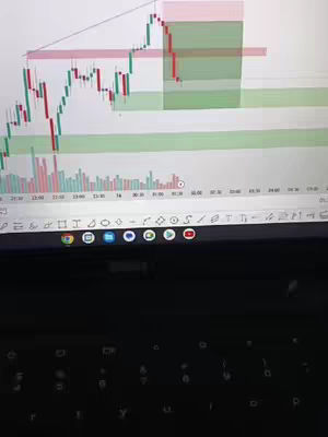 The cover image displays a computer screen showing a candlestick chart, likely related to trading or financial analysis. The chart has green and red bars, with some horizontal lines that might represent support or resistance levels. A laptop keyboard is in the foreground.