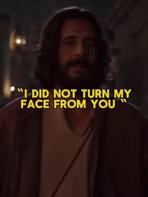 The cover image shows a medium shot of a man with long hair and a beard, dressed in light-colored clothing and a brown robe. The background appears dark and indistinct. Text in a yellow font is overlaid, quoting 'I did not turn my face from you'.