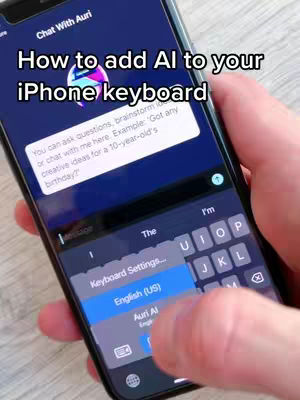 The cover image displays a person holding an iPhone, with a focus on the phone's screen. The phone's screen displays a chat interface labeled 'Chat With Auri' and contains overlay text. The screen shows options, with a keyboard visible. The background is a light surface, likely a tabletop.