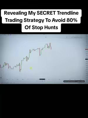 The image shows a computer screen displaying a stock chart with green and red candlesticks representing price movements over time. Above the chart is text in a white box with black text.
