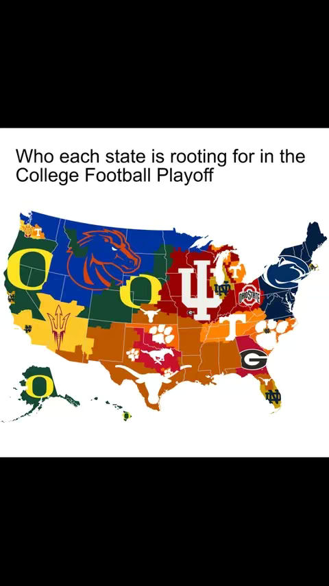 A map of the United States, with each state colored and labeled with a college football team logo. The text overlay indicates the image's focus.