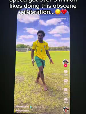 The cover image shows a man in a yellow soccer jersey with the number 9, standing on a grassy field with a blue sky background. The man appears to be performing a celebratory pose, with social media interface elements overlaid on the image.