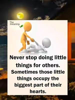 The image shows a graphic with a serene setting and a message. In the background is a dark, cloudy sky. In the foreground, there’s a square with rounded corners. Inside this square is a drawing, a person with a light-orange body and a yellow head that helps another person. Below the drawing is a message in black text.