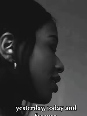 A grayscale image of a person in profile, looking slightly upwards with eyes closed and mouth slightly open. The person appears to be a young woman, with hair pulled back. The background is a blurred gradient. Text at the bottom reads "yesterday, today and forever."