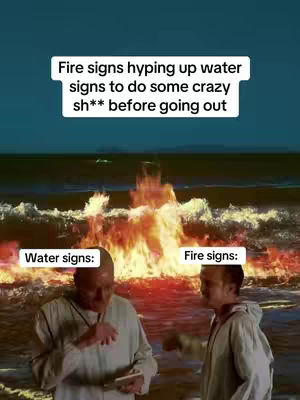 The cover image depicts a meme-style graphic with an ocean and a fiery display as background. The foreground features two men on opposite sides of the frame, each dressed in a light-colored jacket. A rectangular white text overlay fills the top of the image.