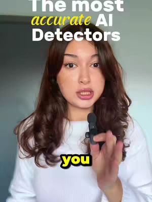 The cover image is a vertical shot featuring a young woman with long, wavy brown hair. She is positioned centrally, with the background slightly blurred. She is wearing a white top.
The image has text overlays. Large text 'The most' and 'accurate AI Detectors' in white and yellow letters. The word 'you' is in a yellow box at the bottom of the image.