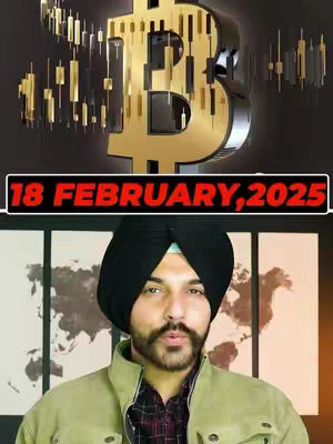 A cover image featuring a man in a black turban, a green jacket, and a black shirt, set against a backdrop of a world map. Above him, there is a gold Bitcoin symbol, and a text box that says '18 FEBRUARY,2025'. The overall composition presents a news-related theme, likely discussing cryptocurrency.