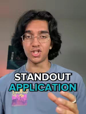 A young man with dark hair and glasses is centered in the frame, looking directly at the camera. Text reading 'STANDOUT APPLICATION' is overlaid on the image. The background is blurred, suggesting a focus on the speaker.