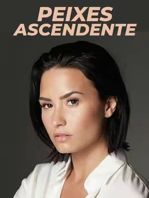The cover image features a medium close-up of the singer Demi Lovato, with a serious expression. The upper portion has the text "PEIXES ASCENDENTE" in a peach color.
