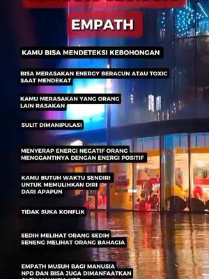The cover image features text overlayed on an outdoor scene. The background seems to be a cityscape, with a blurry evening or night setting indicated by street reflections and building lights. The text is grouped to make points, with the word 'EMPATH' highlighted at the top in a red box.