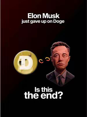 The cover image is a stylized graphic with a dark, gradient background. Prominently featured are illustrations of Elon Musk and a Dogecoin logo. The text overlays are clean, with white fonts contrasting against the dark backdrop. The design combines elements of digital art and meme culture, with a simplified design that uses colors of white, gold and black. The Dogecoin is shown in a coin shape, while Musk has a thinking bubble around his head. The text at the bottom ask "Is this the end?"