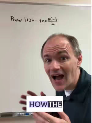 A man stands in front of a whiteboard on which a mathematical equation is written. The man is looking at the camera, his mouth open. A rectangular graphic with the words "HOW THE" is partially over the image.