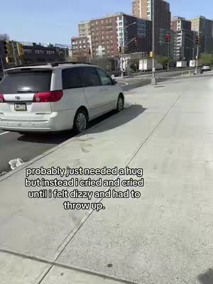 A white minivan parked on a city street next to a sidewalk, with tall buildings in the background. Text overlayed on the image.