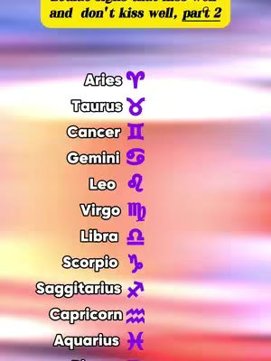The image shows a list of zodiac signs with their symbols, arranged vertically against a blurry colorful background. The top includes text in a yellow rectangle.