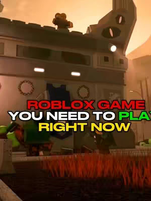 The cover image shows a screenshot from what looks like a Roblox game. The gameplay takes place in an outdoor environment with building and character models. The main text overlay in red and yellow font reads "ROBLOX GAME YOU NEED TO PLAY RIGHT NOW".