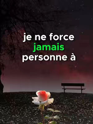 The image is a motivational scene set at twilight, with a dark, starry sky as a backdrop. In the foreground, a white and pink rose blooms, illuminated by soft light. Behind it, a silhouette of a tree is partially visible, and further back, a park bench sits on a hill under the darkening sky. The image is framed with text in white and green fonts.