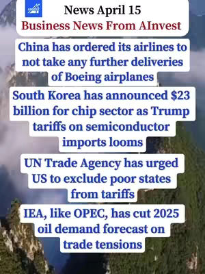 The cover image is a vertical graphic with a gradient background of blues and greens, overlaid with text boxes containing business news headlines. At the top is a box with the date and the text 'Business News From AInvest', alongside a small logo. Below, several white boxes with black text detail various news items, stacked vertically and filling the majority of the frame.