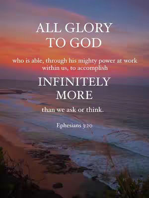 An image with a sunset over the ocean featuring text that highlights religious themed messages.