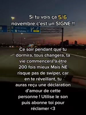 The image is of a highway at dusk with text overlayed on the top half telling a story. The road stretches into the distance, and city lights are visible in the background. The sky is a gradient of colors, reds and oranges. A sign is in the background.