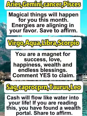 A vertical graphic with a blue background fading to a slightly turquoise at the bottom. Three rectangular boxes containing the zodiac signs and overlaid text are stacked on top of one another. The top two boxes are the primary green with yellow borders and the bottom one is slightly faded. The text is readable, with white text on the green boxes and a gradient of colors for the backgrounds.