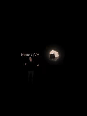 The cover image features a man standing in a dark setting with his arms outstretched. To his right is a glowing, geometric shape, possibly a 3D figure. Text including "Nexus zkVM" is added to the image. The overall composition is dark, with the text and the glowing shape providing the only light.