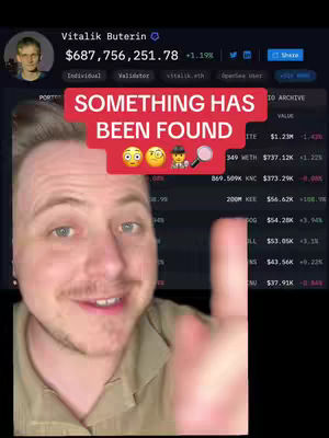 The cover image features a man looking directly at the camera. Above his head is a screenshot of a cryptocurrency profile, and a red banner with white text reading "SOMETHING HAS BEEN FOUND" is added on top of the cryptocurrency profile. The man has short hair and a mustache. The background appears to be a screen with data or a website.