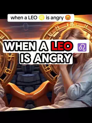 The cover image features the text overlay 'When a LEO is angry' in a stylized font, set against a background that appears to be from a fantasy or ancient setting. The background includes architectural structures and golden accents. The focus is mainly on the text and a woman's face in the background.