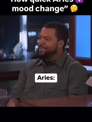The cover image features a man, presumably Ice Cube, seated in what appears to be a television studio setting. He is wearing a button-down shirt. Text overlays indicate the video's theme, with a white rectangular caption reading "Aries:" present below the man.