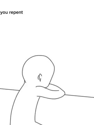 A simple, minimalist cartoon drawing. A faceless person is leaning on their arms, with their head down, appearing dejected or sad. The setting and background are plain white.