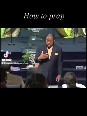 A still image from a video of a man in a suit speaking, likely at a religious or inspirational event. The man is standing on a stage gesturing with his hands. The background includes soft lighting and what appears to be a church or auditorium setting. The words 'How to pray' are overlayed on the top of the image, written in a classy font over a black background.